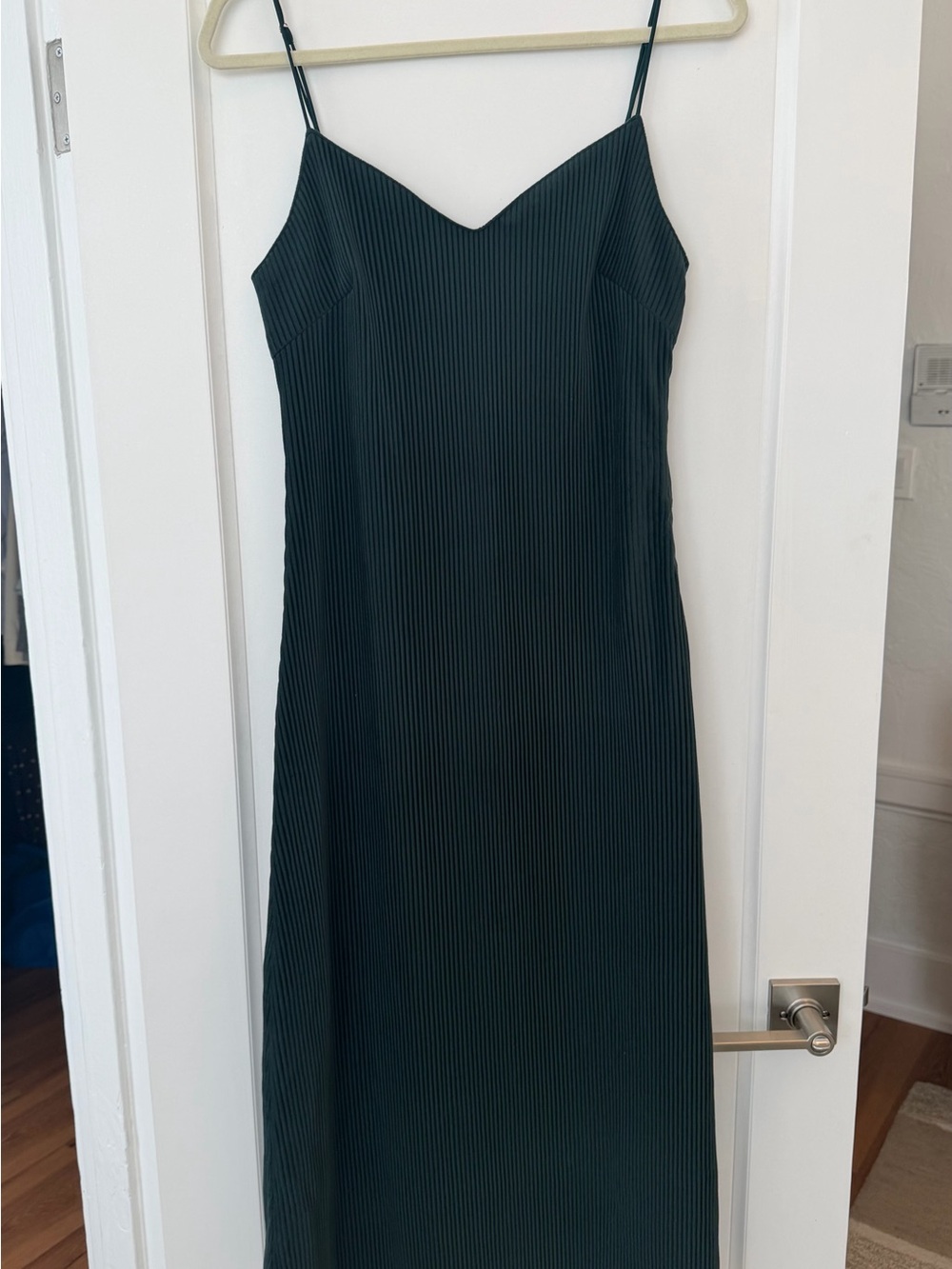 Spaghetti Strap Black Pinstripe Slip Dress Hunter Green